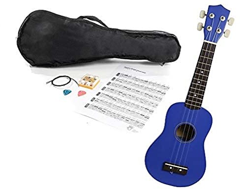 Navarrez Navarra Ukulele mit Zubehör NV23PK blau, mit Tasche, Stimmpfeife, Plektren und Ersatzsaiten mit gratis Online Lesson (Online Unterricht für Musiker) NV23PK