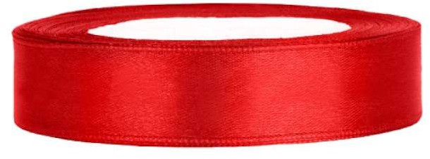PartyDeco Tasiemka satynowa, czerwona, 12 mm / 25 m TS12-007