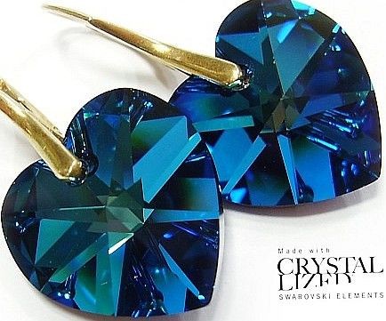 Swarovski Serce kolczyki Złote Srebro 18 BLUE