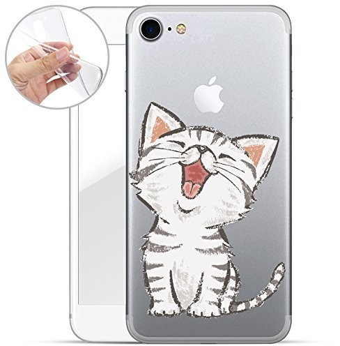 Finoo iPhone 7 miękka elastyczne pokrowiec na obudowie telefonu komórkowego | przezroczysta TPU Cover osłona z motywem | torba Case etui z Ultra Slim kompleksowa ochrona | małe kot