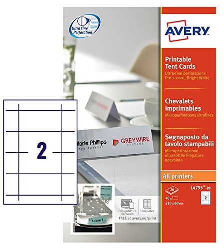 Avery dennison l4795  20 printable Tent card (20 Sheets) L4795-20
