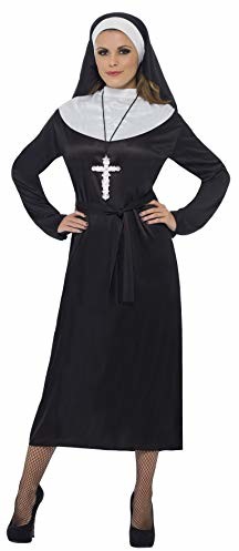 Smiffys damska sukienka kostiumowa z paskiem i nakryciem głowy, czarna, średnia 20423M