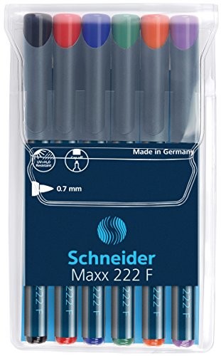 Schneider uniwersalnym marker 222 Permanent f, 0,7 MM, Cap wyłączania ink, -częściowy etui (czarny, czerwony, niebieski, zielony, pomarańczowy, fioletowy) SCHNEIDER 222