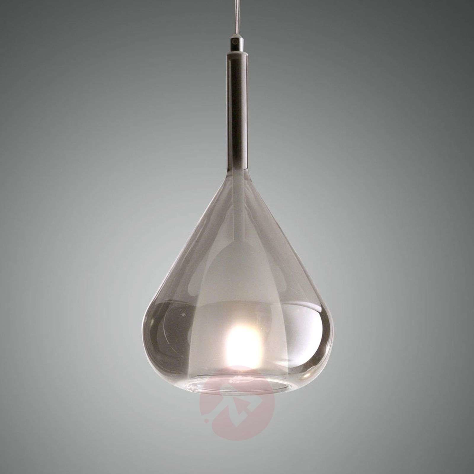 Fabas Luce Lampa wisząca Lila, szklany klosz kropla, szara