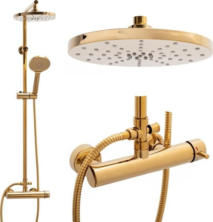 YokaHome Bateria prysznicowa YokaHome Bateria prysznicowa złota deszczownica 23 cm Yoka BP.DUBAJ23-GLD