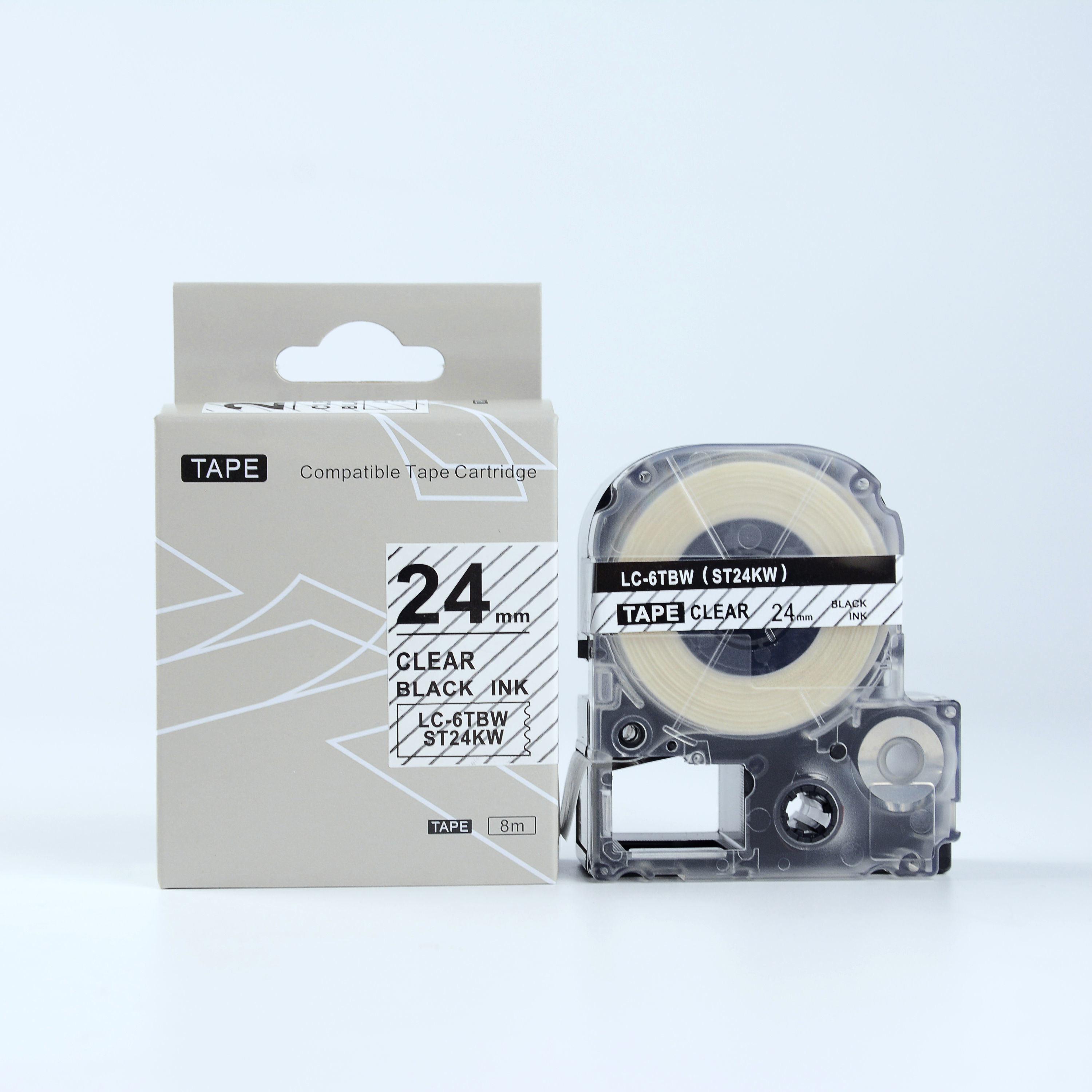 Epson LK-ST24KW, 24mm x 9m, czarny druk / przezroczysty podkład, taśma zamiennik