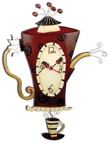 ENESCO C652 Zegar ścienny, dzbanek do herbaty, żywica, 42 cm C652