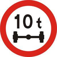 Znak drogowy zakazu B-19 Zakaz wjazdu pojazdów o nacisku osi większym niż ... t.