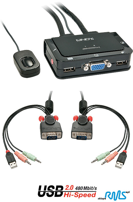 Lindy Lindy VGA KVM Switch Compact USB 2.0 Audio 2 Port KVM Audio USB Switch USB 2 x KVM Audio USB 1 Local User Desktop 42342