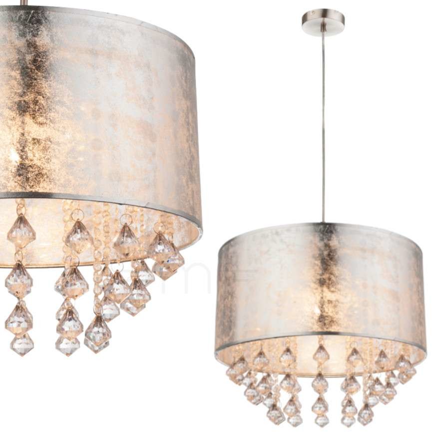 Globo Lighting LAMPA wisząca AMY 15188H3 abażurowa OPRAWA okrągła ZWIS z kryształkami glamour crystal srebrny 15188H3