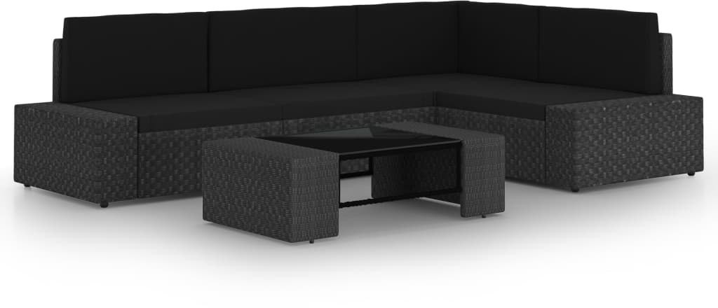 vidaXL 5-cz. ogrodowy zestaw wypoczynkowy, poduszki, czarny rattan PE 3067133