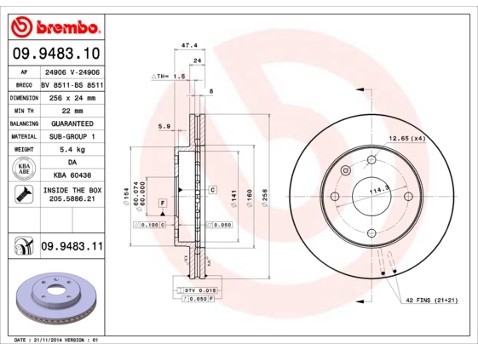 BREMBO Tarcza hamulcowa 09.9483.11