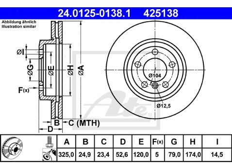 ATE TARCZA HAM 24.0125-0138.1 BMW E46 325I 00-05, 325XI 00-05, 330D 03-05, 330D 99-05, 330XI 00-05  24.0125-0138.1