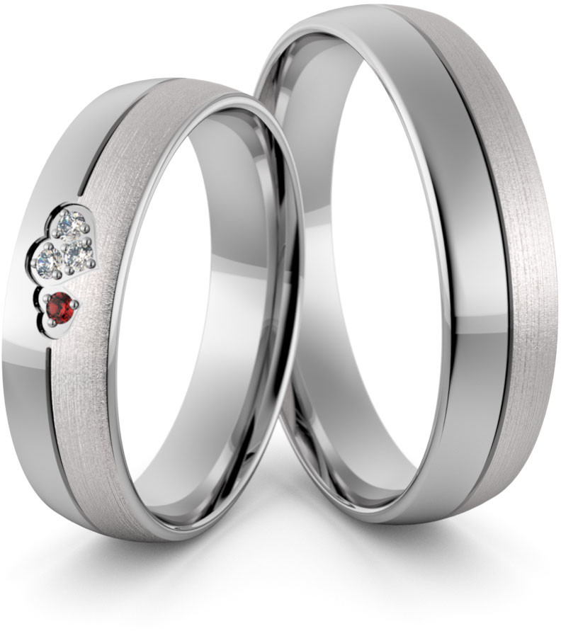 Eminence Obrączki ślubne palladowe 5 mm z splecionymi sercami z brylantami i rubinem - Pd-39 Pd-38