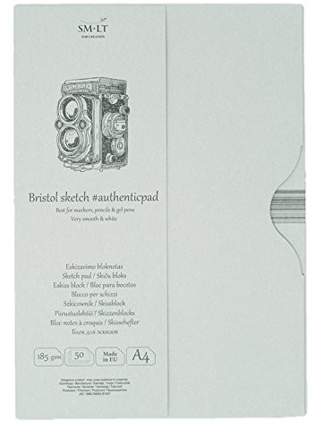 SMLT smlt EA-50 Authentic Line A4 szkicownik authenticpad, 185 GSM wyjątkowo Biały papier i gładkie Bristol, 50 arkuszy
