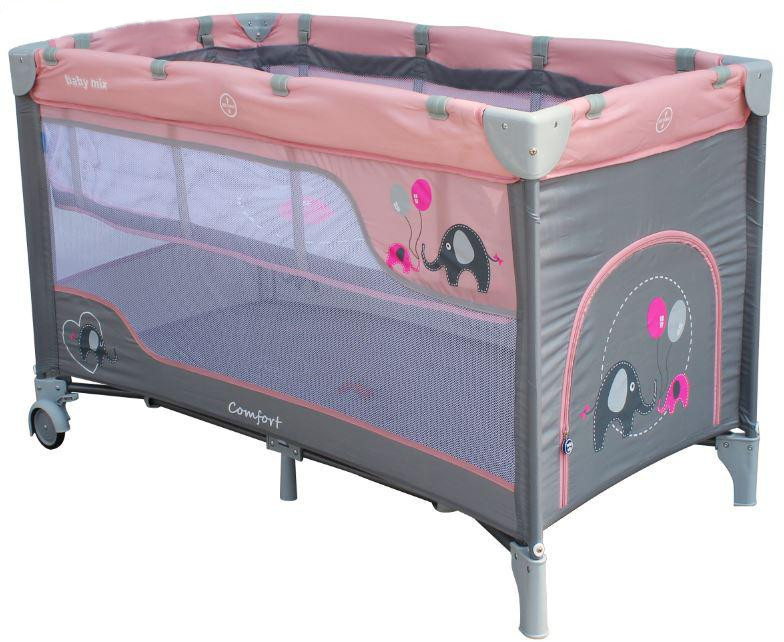 Baby Mix ŁÓŻECZKO PODRÓŻNE dwupoziomowe 120/60 SŁONIKI HR-8052-216-PINk 45687