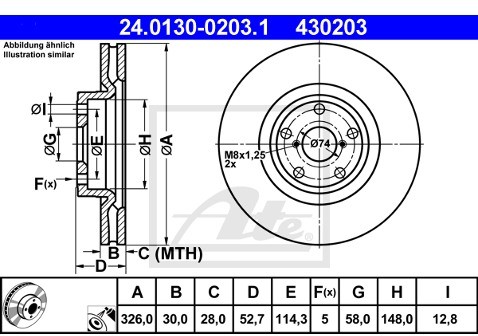 ATE 24.0130-0203.1 TARCZA HAMULCOWE SUBARU IMPREZA 08- PRZÓD