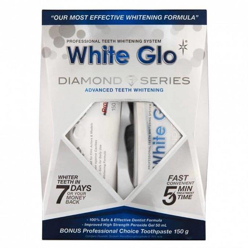 White Glo Diamond Series System zestaw wybielająca pasta do zębów 100ml + wybielający żel do zębów 50ml +  nakładka na zęby 93201-uniw