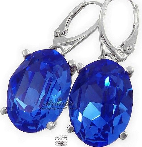 Swarovski Przepiękne Kolczyki Sapphire Srebro