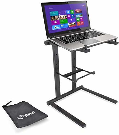 PYLE AUDIO INC Pyle PLPTS35 przenośna składana podstawka na laptopa  stojąca podstawka z regulowaną wysokością i oddzielną tacką akcesoriów do iPada, tabletu, miksera DJ, stacji roboczej, gier i użytku domowego z to