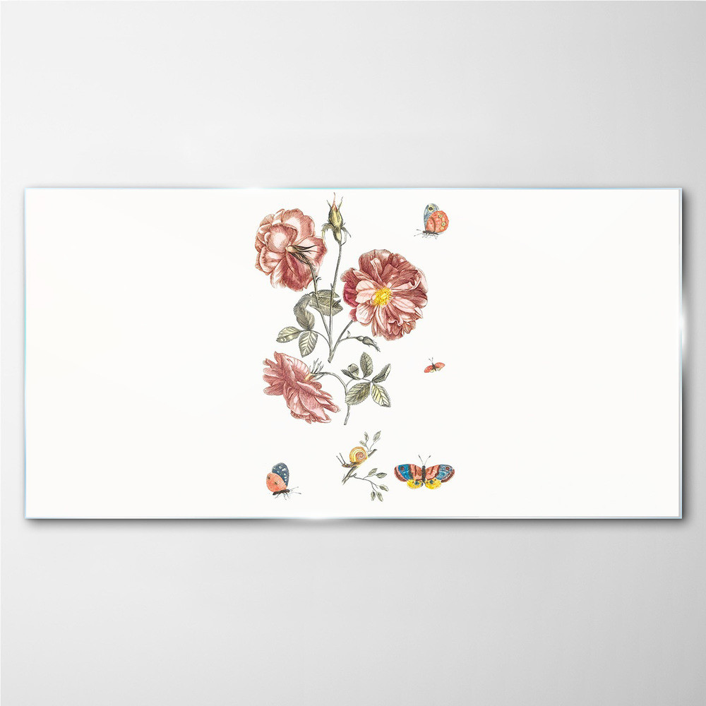 PL Coloray Obraz na Szkle Kwiaty Rośliny Motyl 140x70cm