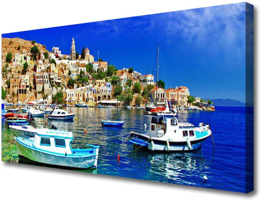 PL Tulup Obraz Canvas Łódki Miasto Morze Krajobraz 100x50cm