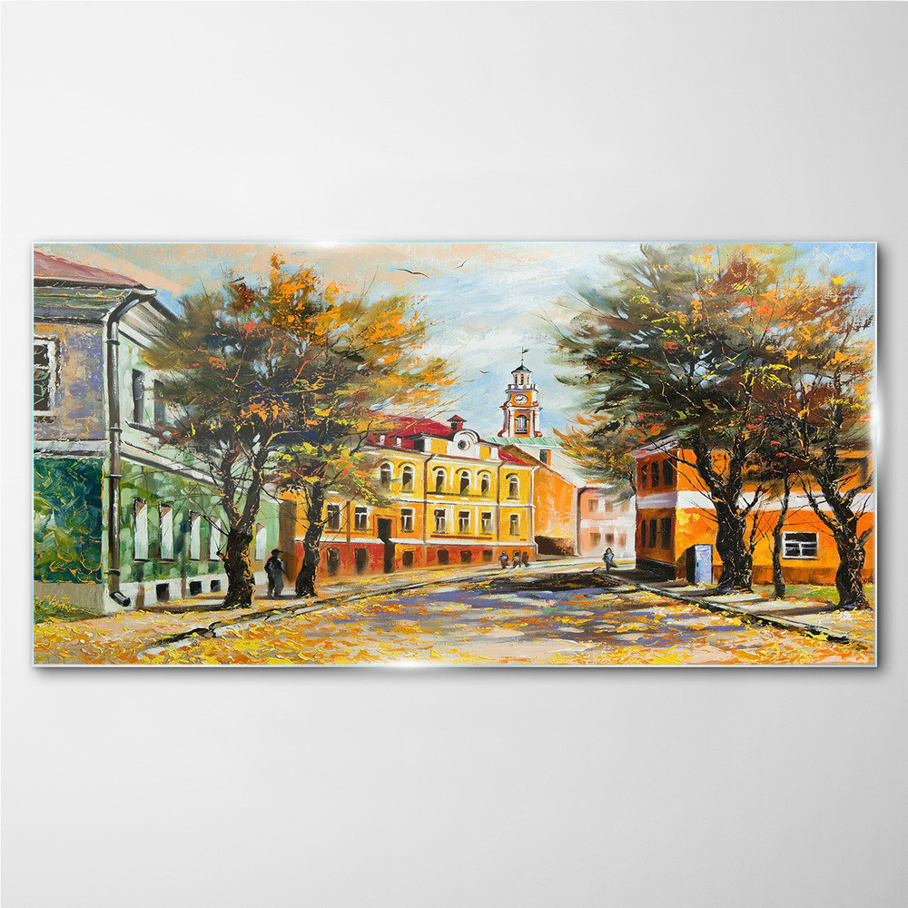 PL Coloray Obraz Szklany Malarstwo Miasto Jesień 140x70cm