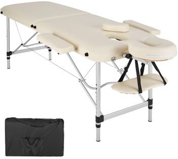 TecTake 2-strefowy stół do masażu z tapicerką i aluminiową ramą beżowy 402787
