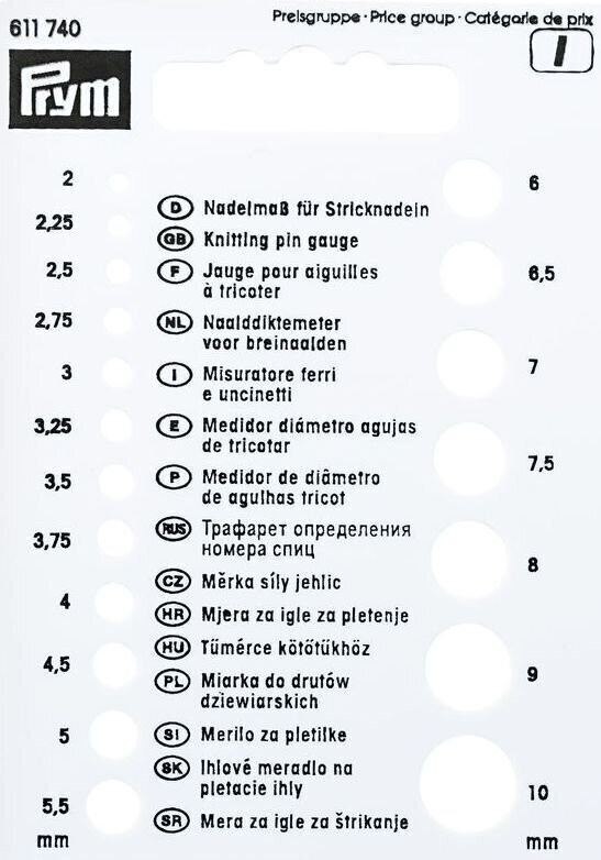 PRYM Knitting Needles Gauge