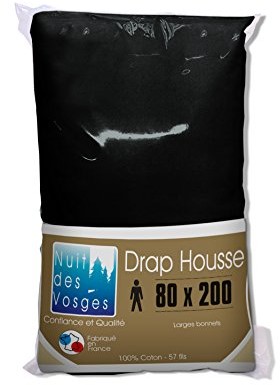 Nuit des Vosges Nuit z Wogezów 2106398 cotoval prześcieradło z gumką Uni bawełna czarna 80x200 cm 2106398