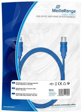 MediaRange Kabel USB 3.0 MRCS151 Plug A/Socket A, 1,8m, niebieski MRCS151