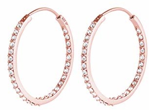 Elli kolczyki damskie kreole, srebro Sterling próby 925, zdobione kryształami Swarovskiego, srebro, różowe złoto