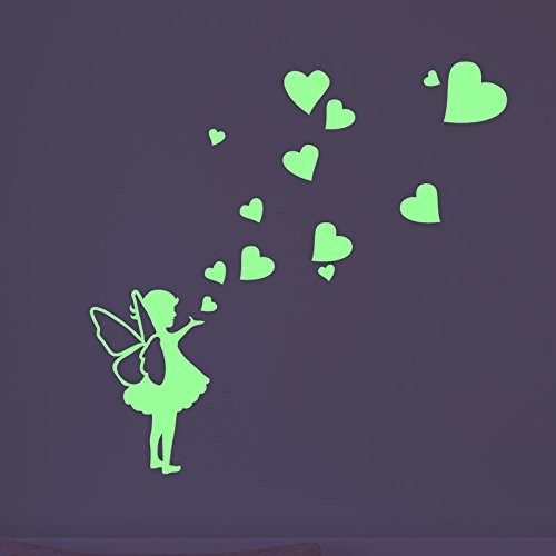 Ambiance-Live fosforu eszierende tatuaż na ścianę małe Fee z sercem  25 x 20 cm