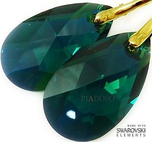Swarovski Najnowsze! Kolczyki Emerald Złote Srebro