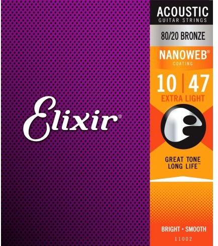 Elixir 11002 struny do gitary akustycznej, naciąg extra light, owijka Nanoweb, 6 strun E11002