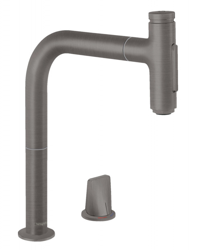 Hansgrohe Metris Select M71 Bateria kuchenna z wyciąganą wylewką sBox czarny chrom szczotkowany 73818340
