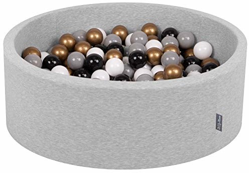 KiddyMoon basen z piłkami 90 x 30 cm / 200 piłek  7 cm basen z kolorowymi piłkami dla niemowląt, okrągły, jasnoszary: biało-szaro-czarno-złoty