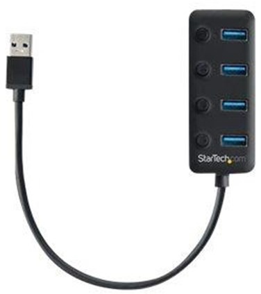 Startech com com 4-Port USB 3.0 Hub - 4x USB-A - Individual On/Off Switches - hub - 4 ports USB hub - 4 - Czarny HB30A4AIB