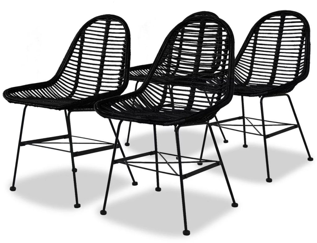 vidaXL Krzesła do jadalni, 4 szt., naturalny rattan, czarne