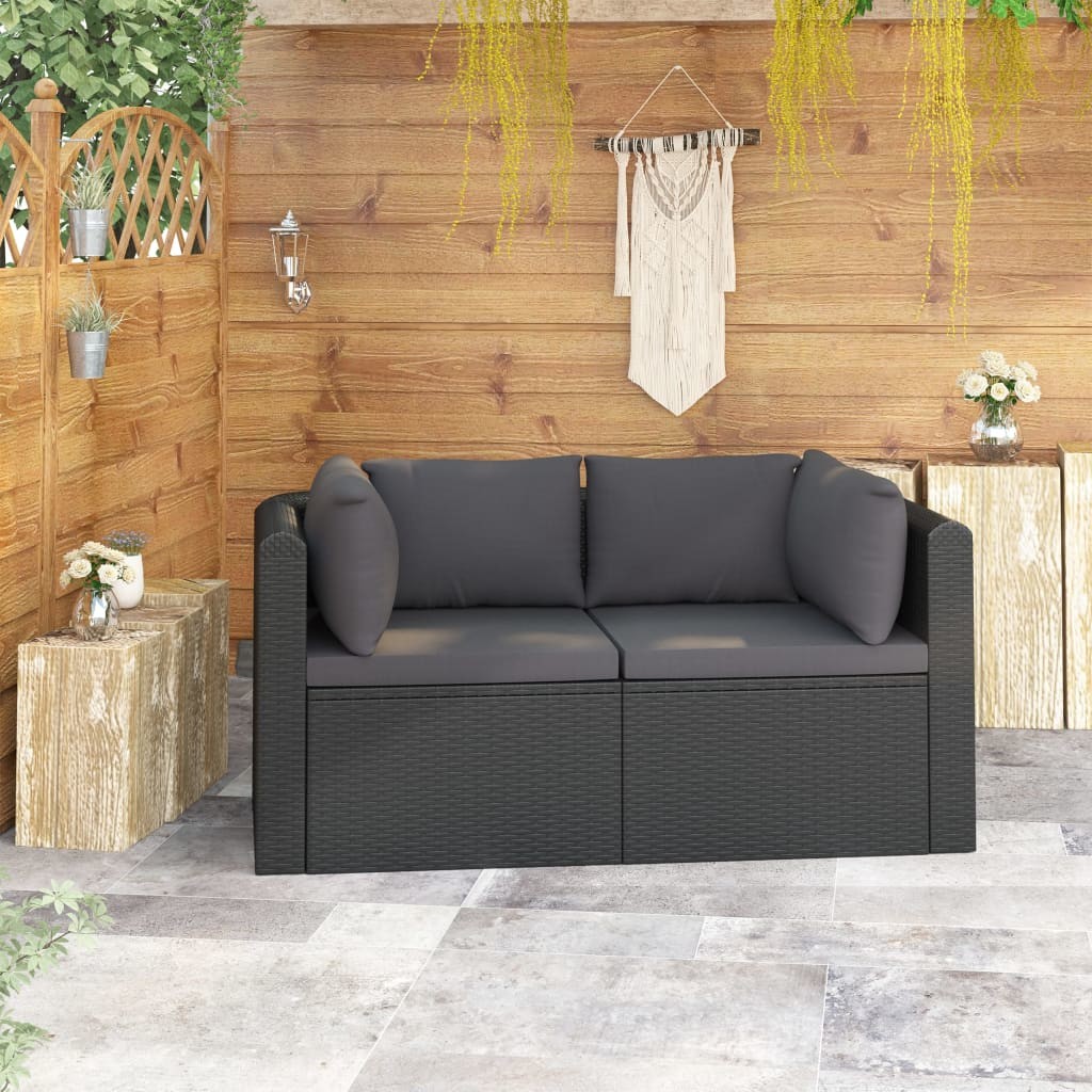 vidaXL 2-częściowa sofa ogrodowa, z poduszkami, polirattan, czarna