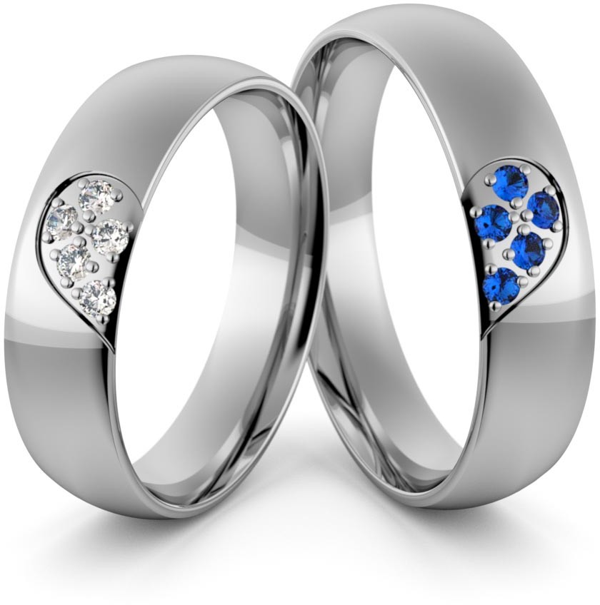 Eminence Obrączki ślubne palladowe 5 mm z połówkami serc z brylantami i szafirami - Pd-30 Pd-30-2