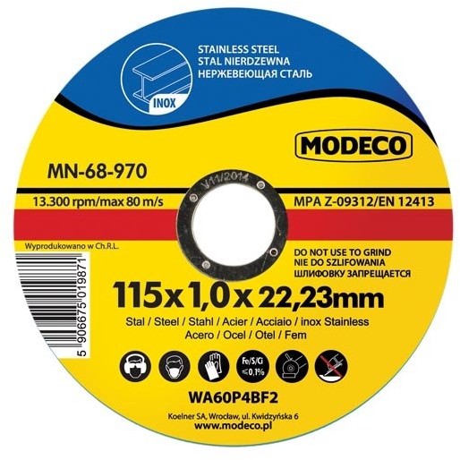 Modeco Ściernica płaska cienka do cięcia stali nierdzewnej 125mm 25szt MN-68-971 MN-68-971