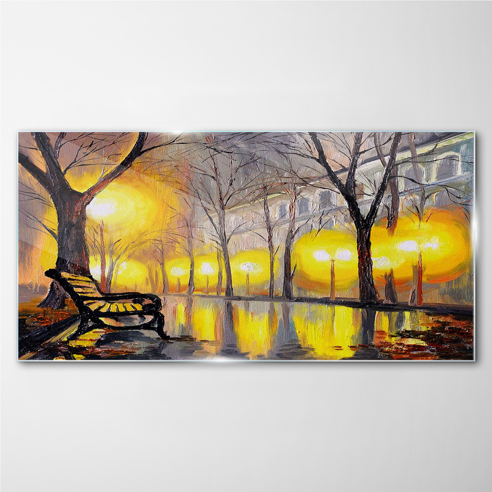 PL Coloray Obraz Szklany park drzewa światła miasto 100x50cm