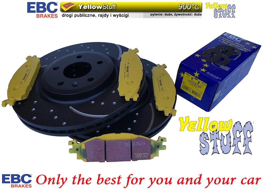 EBC Brakes Przednie klocki YellowStuff + NAWIERCANE NACINANE tarcze hamulcowe 325mm EBC seria GD Ford Flex 2012-2019 GD7559+DP41873R