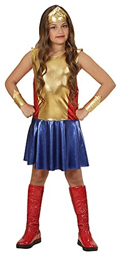 Widmann Widmann 21139 21139 kostium dziecięcy Wonder Girl, sukienka, opaska na czoło, bransoletki, superbohater, impreza tematyczna, karnawał, dziewczęta, wielokolorowy, (164 cm / 14-16 anni) 21139