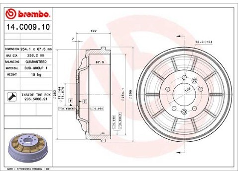 BREMBO Bęben hamulcowy 14.C009.10
