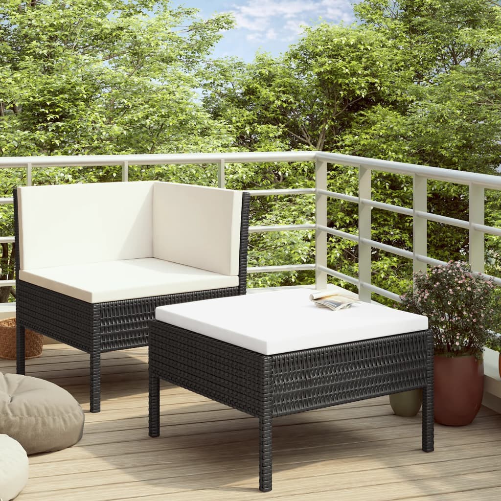 vidaXL 2-cz. zestaw wypoczynkowy do ogrodu, poduszki, czarny rattan PE 310206