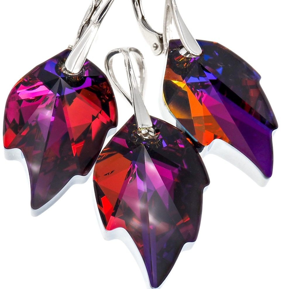Arande Najnowsze Kryształy ELEGANCKI KOMPLET VOLCANO LEAF SREBRO 702112