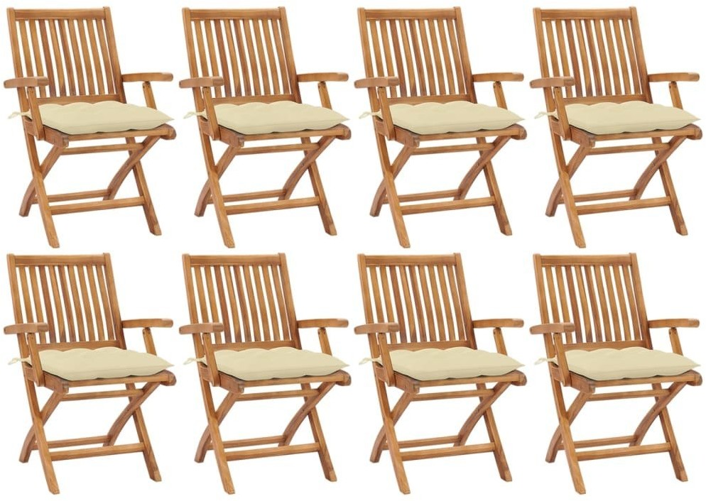 vidaXL Składane krzesła ogrodowe z poduszkami, 8 szt., drewno tekowe! 3072794