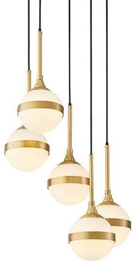 COPEL Wisząca LAMPA modernistyczna CG5SCEPTER COPEL szklana OPRAWA kule balls ZWIS kaskada mosiądz polerowany biała CG5SCEPTER